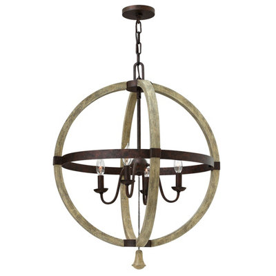 Elegant 4 Bulb Chandelier Pendant Light in Iron Rust Finish