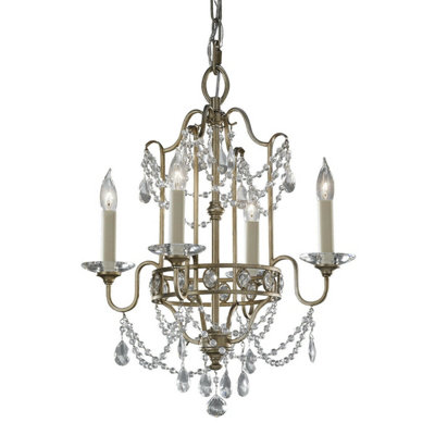 Elegant 4 Bulb Gilded Silver Chandelier Pendant Light with LED E14 Bulbs