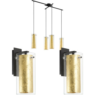 Elegant 4 Bulb Gold Chandelier with Matching Wall Lights