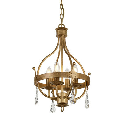 Elegant 4 Bulb Gold Patina Ceiling Pendant Light with E14 LED Bulbs