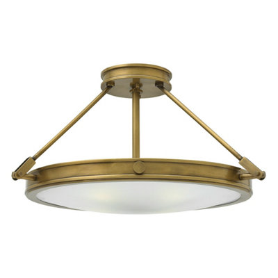 Elegant 4 Bulb Semi Flush Mount Light with White Shade and Heritage Brass Finish