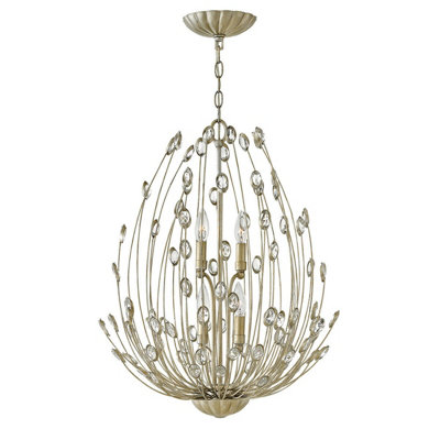 Elegant 4 Bulb Silver Leaf Chandelier Pendant Light with LED E14 Bulbs