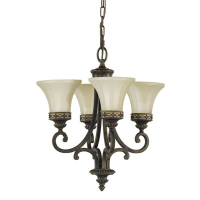 Elegant 4 Bulb Walnut Chandelier Pendant Light with LED E27 100W Bulbs
