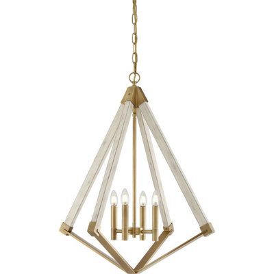 Elegant 4 Bulb Weathered Brass Chandelier Pendant Light with LED E14 Bulbs