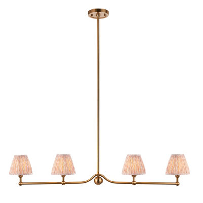 Elegant 4-Light Ceiling Pendant Light in Brushed Aged Brass and Peachy Keen Fabric