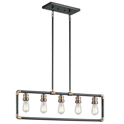 Elegant 5 Bulb Black and Brass Chandelier with LED E27 Socket