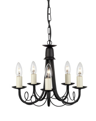Elegant 5 Bulb Black and Gold Chandelier Pendant Light with E14 LED Bulbs