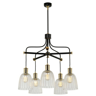 Elegant 5 Bulb Black Chandelier with Polished Brass Finish - LED E27 60W Lighting Fixture