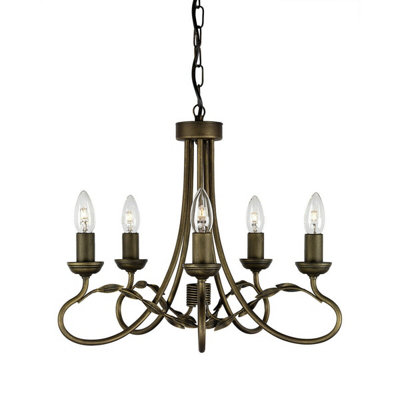 Elegant 5 Bulb Black Gold Chandelier Pendant Light with LED E14 60W Bulbs