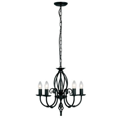 Elegant 5 Bulb Black LED Chandelier with Artisan Knot Twist Design