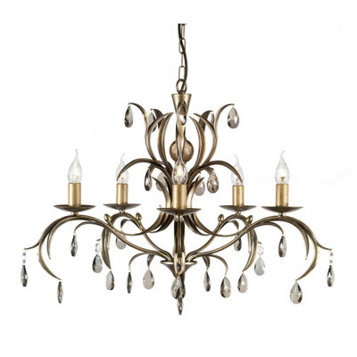 Elegant 5 Bulb Bronze Patina Chandelier Pendant Light with LED E14 Bulbs
