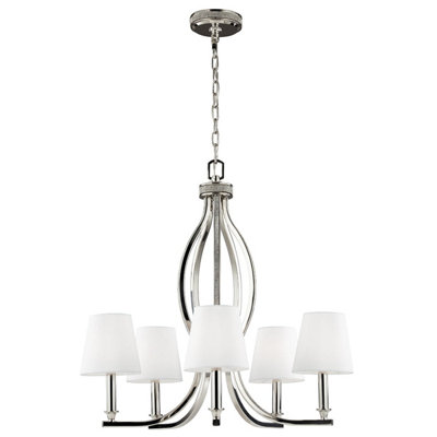 Elegant 5 Bulb Chandelier Ceiling Light in Polished Nickel Finish with LED E14 60W