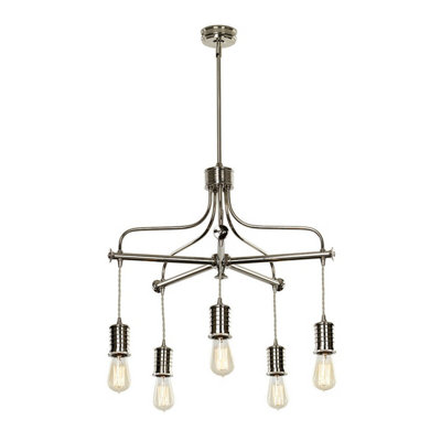 Elegant 5 Bulb Chandelier Ceiling Light in Polished Nickel Finish with LED E27 Bulbs