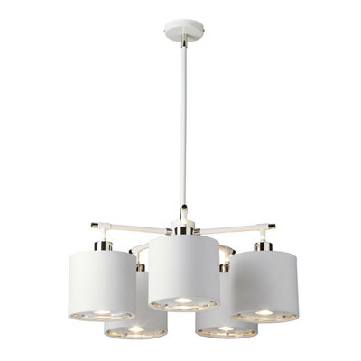 Elegant 5 Bulb Chandelier Ceiling Light in White and Polished Nickel Finish