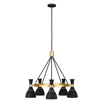 Elegant 5 Bulb Chandelier in Midnight Black and Burnished Brass - LED E27 60W