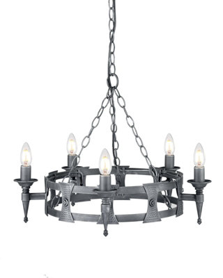 Elegant 5 Bulb Chandelier Pendant Light in Black and Silver Finish