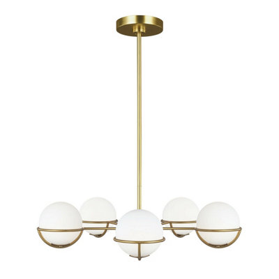 Elegant 5-Bulb Chandelier Pendant Light in Burnished Brass with LED G9 Bulbs