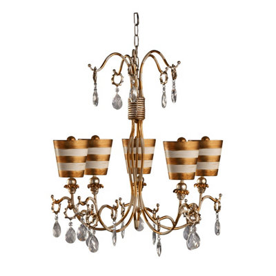 Elegant 5-Bulb Chandelier Pendant Light in Gold and Cream Patina for Stunning Interiors