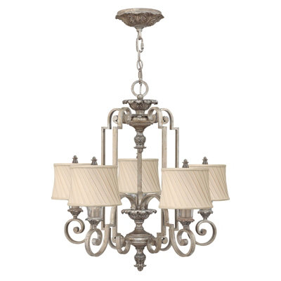Elegant 5-Bulb Chandelier Pendant Light in Silver Leaf Finish with LED E14 Socket