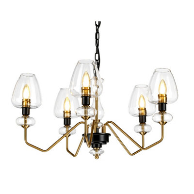 Elegant 5 Bulb Chandelier with Aged Brass Finish and Charcoal Black Paint for Modern Interiors
