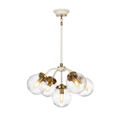 Elegant 5 Bulb Cream Ceiling Pendant Light with Aged Brass Finish