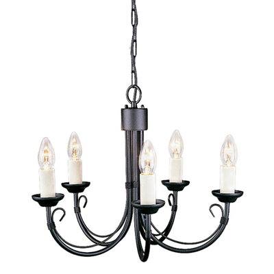 Elegant 5 Bulb Gothic Chandelier with Black Finish and Ivory Candle Tubes