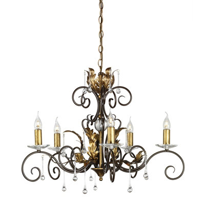 Elegant 5 Bulb Handmade Chandelier with Cut Glass and Bronze Gold Finish