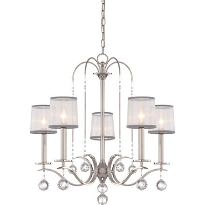 Elegant 5-Bulb Imperial Silver Chandelier Pendant Light with LED E14 Sockets