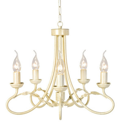 Elegant 5 Bulb Ivory Gold Chandelier Pendant Light - LED E14 60W