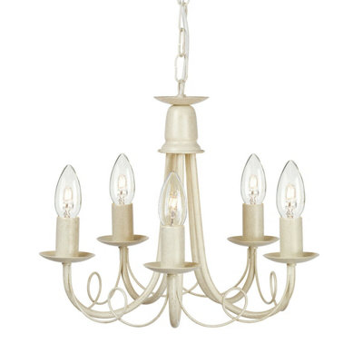 Elegant 5 Bulb Ivory Gold Chandelier Pendant Light with LED E14 60W Bulbs