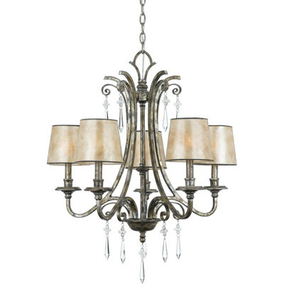 Elegant 5 Bulb Mottled Silver Chandelier Pendant Light with LED E14 60W Bulbs