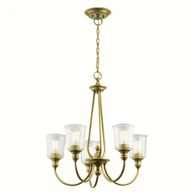 Elegant 5-Bulb Natural Brass Chandelier Pendant Light with E27 LED Compatibility