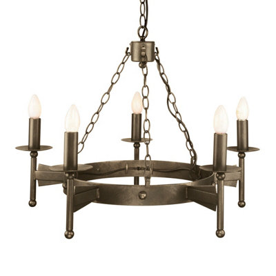 Elegant 5-Bulb Old Bronze Chandelier Pendant Light with LED E14 60W Bulbs