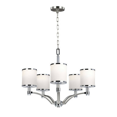 Elegant 5 Bulb Satin Nickel Chandelier Pendant Light with LED E27 60W Bulbs