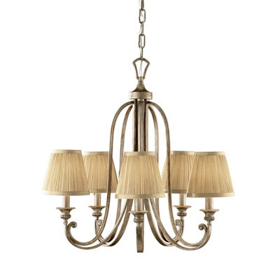 Elegant 5 Bulb Silver Sand Chandelier Pendant Light with LED E14 Bulbs