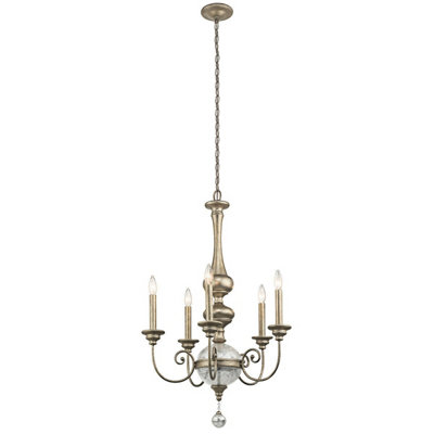 Elegant 5 Bulb Sterling Gold Chandelier Pendant Light with LED E14 Bulbs