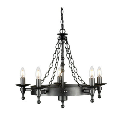 Elegant 5 Bulb Wrought Iron Chandelier with Graphite Finish and LED E14 Bulbs