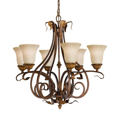 Elegant 6 Bulb Aged Tortoise Shell Chandelier Pendant Light