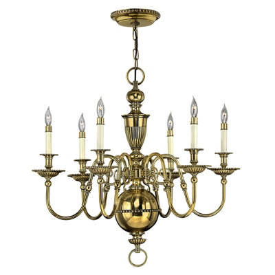 Elegant 6 Bulb Burnished Brass Chandelier Pendant Light with LED E14 60W Bulbs