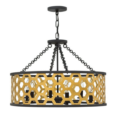 Elegant 6 Bulb Ceiling Pendant Light in Sunset Gold Finish with LED E14 60W Bulbs