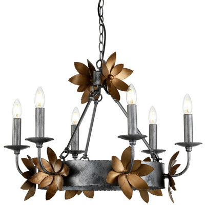 Elegant 6 Bulb Chandelier Pendant Light in Bronze and Gold Finish