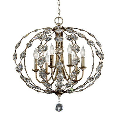 Elegant 6 Bulb Chandelier Pendant Light in Burnished Silver with LED E14 60W Bulbs