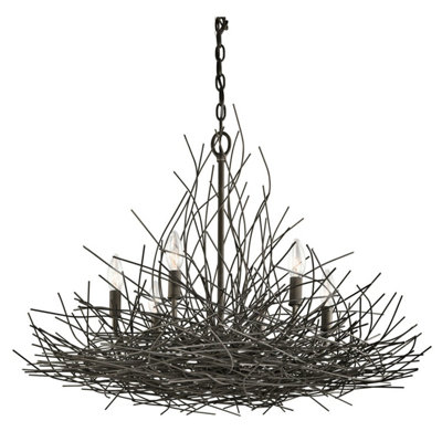 Elegant 6 Bulb Chandelier Pendant Light in Olde Bronze Finish with LED E14 Bulbs