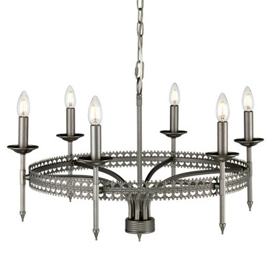Elegant 6 Bulb Chandelier Pendant Light with Iron Gate Finish and E14 LED Bulbs