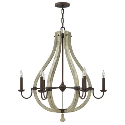 Elegant 6 Bulb Chandelier Pendant Light with Iron Rust Finish