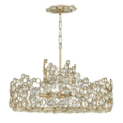 Elegant 6 Bulb Chandelier with Crystal Accents and Silver Leaf Finish