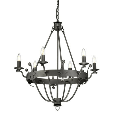Elegant 6 Bulb Chandelier with Crystal Droplets and Graphite Finish