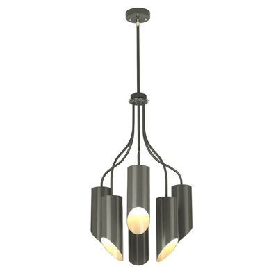 Elegant 6 Bulb Dark Grey Chandelier with Polished Nickel Finish - LED E27 8W
