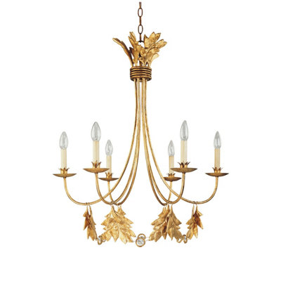 Elegant 6 Bulb Gilded Gold Chandelier Pendant Light with E14 Sockets