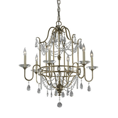 Elegant 6 Bulb Gilded Silver Chandelier Pendant Light with E14 LED Bulbs